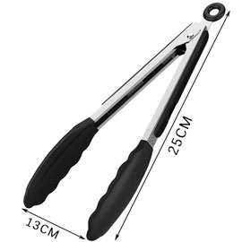 Starchef Kitchen Food Tongs - Utensil for Cooking, Serving, Barbecue, Salad, Buffet(9"/Black)