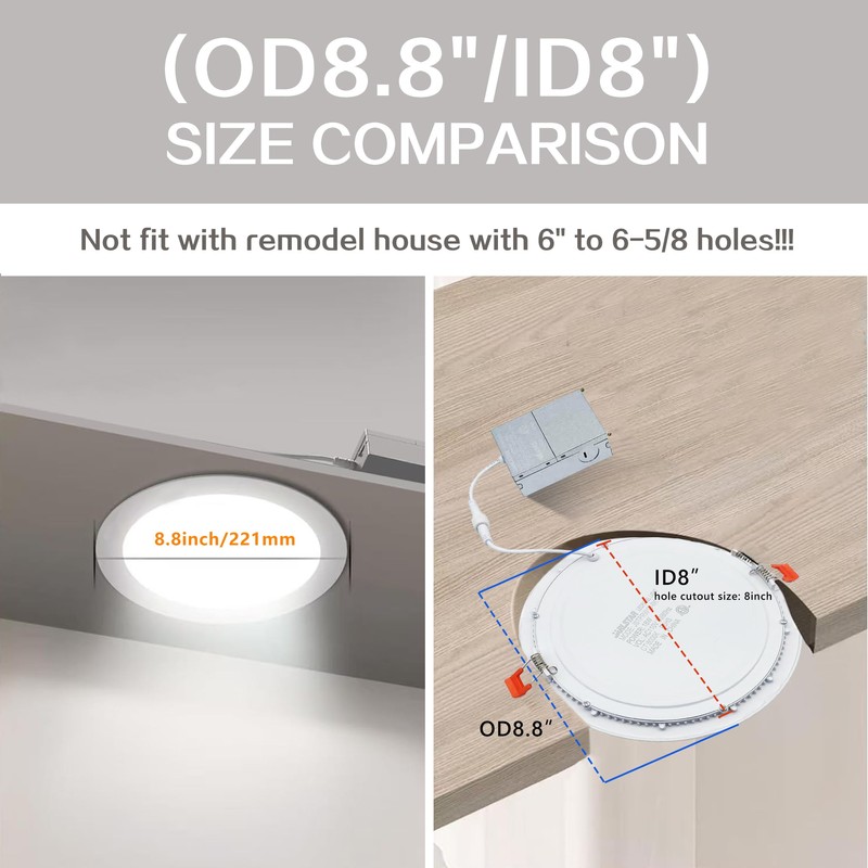 JARLSTAR 8 Inch LED Recessed Light with Junction Box, 12Pack