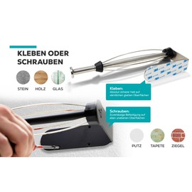 vetene® Zewa Kitchen Roll Holder without Drilling [One Handed Tear Off] - Stainless Steel Black - with Roll Stop - Kitchen Roll Holder Black - Zewa Roll Holder - Kitchen Roll Holder Wall