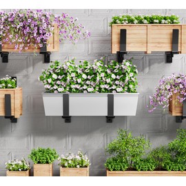 Y&M Adjustable Planter Brackets (6 to 12.5 in), Heavy Duty Iron Window Box Mounting Hooks for Balcony, Fences, Patio, Garden - Black