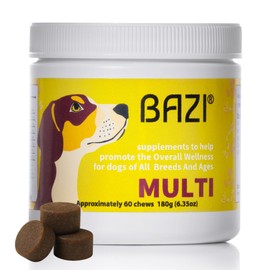 BAZI Multi Dog Chews – Comprehensive Health Supplement with Glucosamine, Probiotics, Salmon Oil, Ashwagandha & Mushrooms – Daily Well-Being, Skin & Coat, Digestion, and Vitality Support for All Dogs