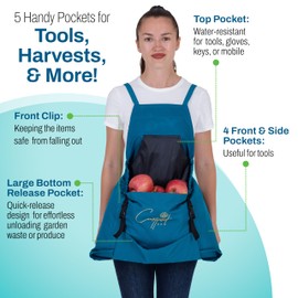 Courtyard Dew Gardening Apron with Pockets For Women & Men, Adjustable Cross Back Gardening Smock with Quick Release Pockets, Multipurpose (Blue)
