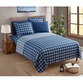 Nestl Printed Full Sheet Set - 6 Piece Soft Deep Pocket Bed Sheets - 1 Fitted Sheet, 1 Flat Sheet, 2 Pillowcases and 2 Pillow Shams - Shrinkage and Fade Resistant (Full, Checker Blue)