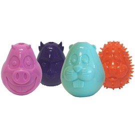 PetSport 4" Mojo Friends Dog Treat Ball Chew Toy - Medium | Vanilla Scented Super Durable TPR Rubber That is Fun to Chew, Chase and Fetch, Designs Will Vary