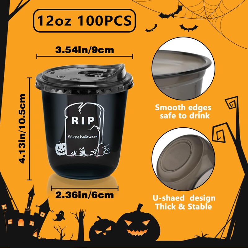 Xuelimei 12oz Halloween Disposable Plastic Cups With Strawless Sip Lids-Happy