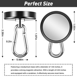 2 Pack Super Strong Magnetic Hooks, 63.5 KG(140 LBS) Pull Neodymium Magnets with Swivel Carabiner Snap Hooks, Strong Magnet Hooks Magnets with Hooks for Hanging Camping - 42mm Diameter
