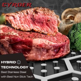 Cyrder Hybrid 14.5Inch 316 Stainless Steel Pan, PFOA Free Non-Stick Wok, Dishwasher Oven Safe, Stay Cool Handle Skillet, Works with Induction Cooktop/Ceramic/Gas/Electric Stove