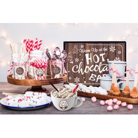 FaCraft Hot Chocolate Bar Kit Sign Board with Stand,Labels Tags,Table Cards,Coffee Bar Accessories for Christmas Party New Year's Eve