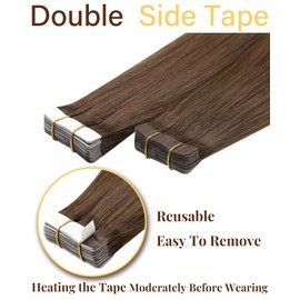 [Discount] Hetto Tape in Hair Extensions Human Hair Balayage Brown to Light Brown with Dark Blonde Tape in Hair Extensions Remy Human Hair Tape in Extensions 18 Inch 50g 20pcs