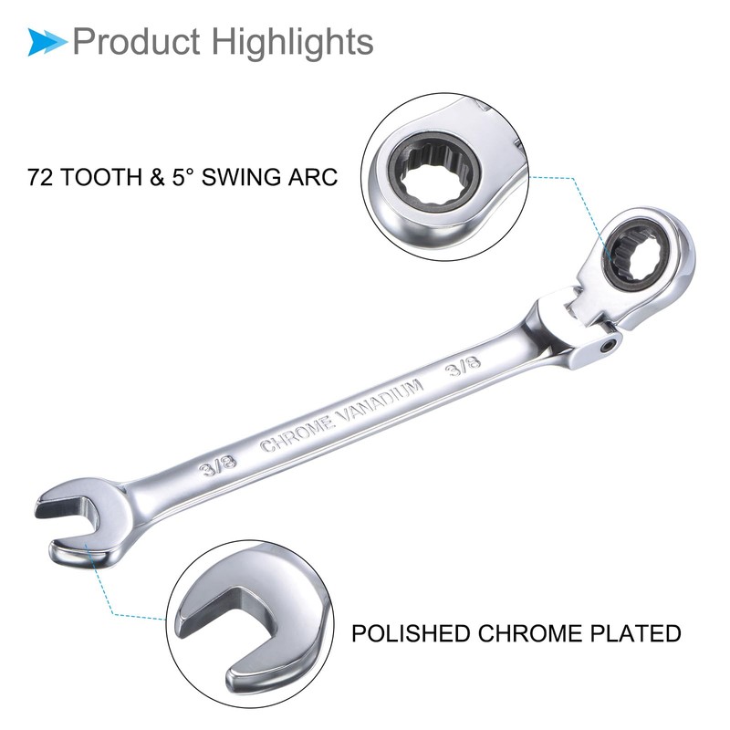 CoCud Flex Head Ratchet Wrench 3/8" Head SAE 72 Teeth