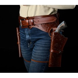 Hulara Western Pistol Holster .45 Auto .45 ACP 44/45 Caliber Cowboy Holster for Revolver Full Grain Leather Gun Holster with Belt for Men Carved Brown Double