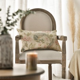 AVOIN colorlife Chinoiserie Flowers Birds Light Green Throw Pillow Cover, Cushion Case Outdoor Decoration for Sofa Couch Farmhouse, 12'' x 20''