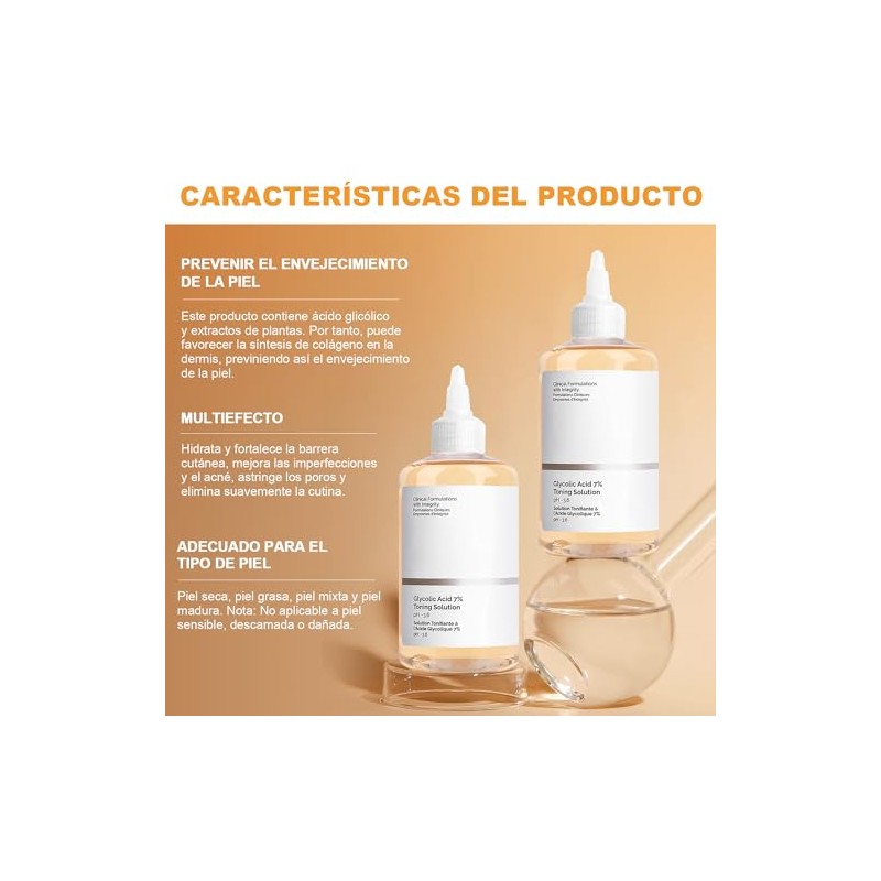 Ácido Glicólico 7% Solución, Exfolia, 240 ml (A)