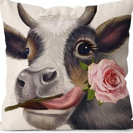 MAIGO Highland Cow Cushion Cover - Highland Cow Gifts, Highland Cow Pictures Pillow Cover, Funky Decorative Home Accessories, 45cm X 45cm Linen Fabric Highland Cow Pillow Cushion Covers (Rose)