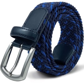 CHCSTAR Elastic Men Belt Leather - Stretch Braided Casual Belt - Fashion Golf Belts for Jeans Pants - Navy/Blue 40