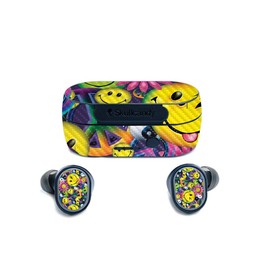 MightySkins Carbon Fiber Skin for Skullcandy Sesh True Wireless Earbuds - Peace Smile | Protective, Durable Textured Carbon Fiber Finish | Easy to Apply, Remove, and Change Styles | Made in The USA