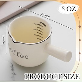 Maxdot 1 Pack Espresso Shot Cups,Ceramic Expresso Measuring Cup with Handle and V-shaped Mouth,3oz / 90ml,Easy to Wash and See the Volume,White,for Coffee Making Frothing Accessories