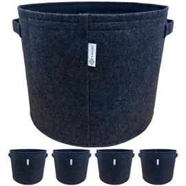 KASUMY Non-woven Planter, Dark Gray, 5 Gallon, Pack of 5 (Width 11.8 x Height 9.8 inches (30 x 25 cm), Thick 0.08 inch (25 cm), Thick 0.08 inch (2 mm) Fabric with Loop Hook, Large Pot, Breathable