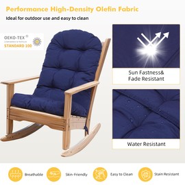 RACE LEAF Navy Patio Furniture Cushion 44x19 Inch, Waterproof Tufted Outdoor Chair Cushion with Elastic Bands & Non-Slip Ties UV Resistant for Rocking Adirondack Chairs 1-Pack