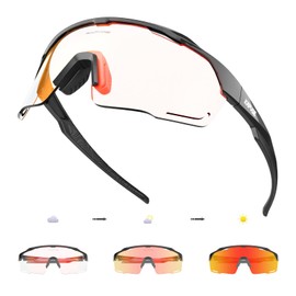 KAPVOE Bicycle Glasses, Photochromic Cycling Glasses, Sports Glasses, MTB Glasses, Men and Women, Clear MTB Road Bike Cycling Sports Glasses Red Black 01