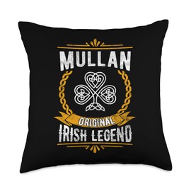 Mullan Irish Legend Vintage Shamrock Family Name Throw Pillow