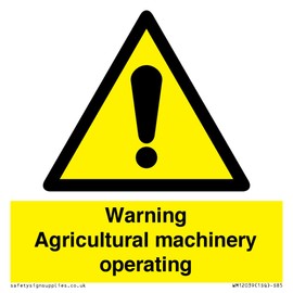 Warning Agricultural machinery operating Sign - 85x85mm - S85