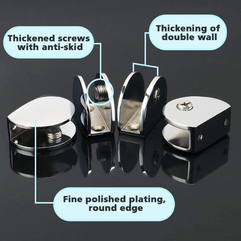 2 x Frameless Rectangular Adjustable Glass Brackets for Heavy Duty