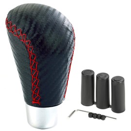 Arenbel Type R Gear Shift Lever Knob Black Leather Shifter Stick Handle Replacement Fit Most MT Manual Cars, Red Stitched