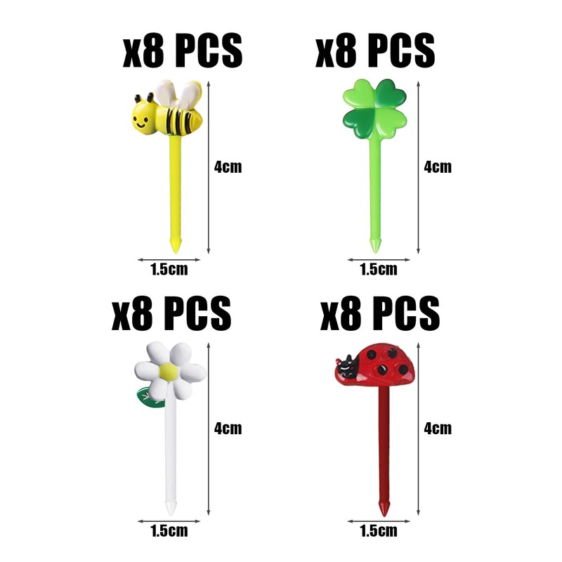 32 Pieces Fruit Picks, Cute Cartoon Toothpicks, Flower Ladybird Fruit