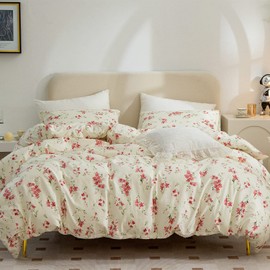 Floral Duvet Covers Queen, 100% Soft Microfiber Chic Floral Bedding Sets Queen 3 Pieces Flower Duvet Cover Queen for All Seasons, 1 Duvet Cover and 2 Pillowcases with Zipper Closure (Floral, Queen)