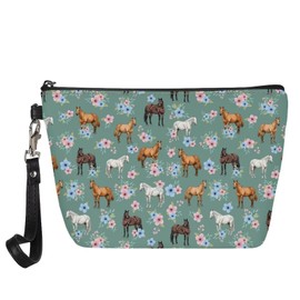 Mumeson Floral Horse Print Cosmetic Bag Makeup Bag Wallet Coin Purse Small Handbag Toiletry Bag with Adjustable Strap