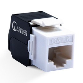 Cat6 RJ45 Vertical Keystone Jack - 180 Degree UTP Toolless Ethernet Adapter, Compatible with Cat6 unloaded Blank Patch Panel (Pack of 10, Half White & Black)