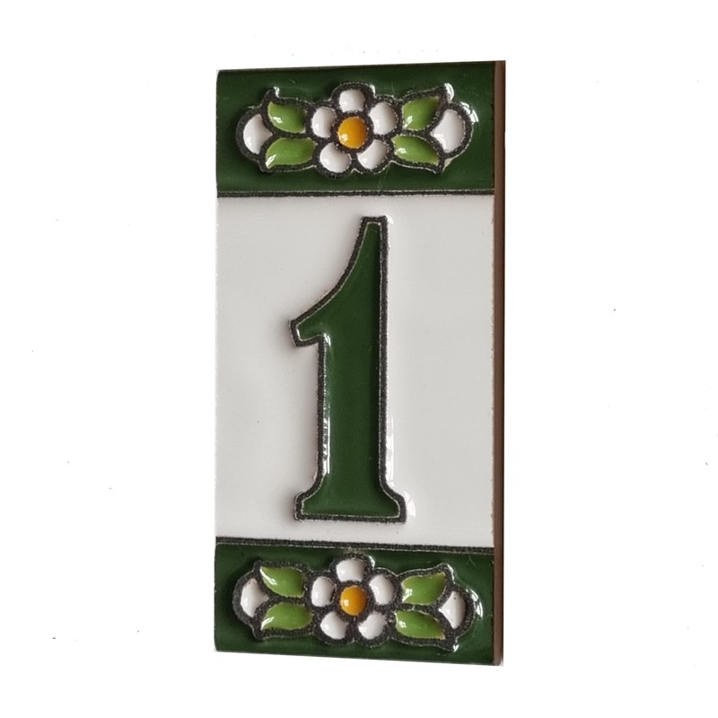 Green Floral Ceramic House Numbers & Letters Tile Size 7.5cm