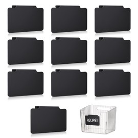 Azushwer 10 Pcs Labels for Baskets, Black Premium Bin Basket Labels Clip On, Removable Clip On Label Writable Erasable for Storage Bins Organization Box