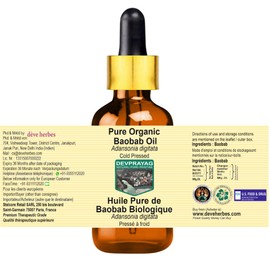 Devprayag Pure Organic Baobab Oil (Adansonia digitata) with Glass Dropper Natural Therapeutic Grade Cold Pressed (Pack of Two) 100ml x 2 (6.76 oz)