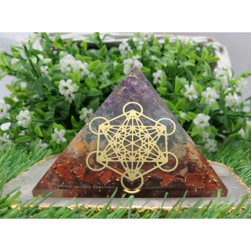 Amazing Gemstone Large Orgone Pyramid | Natural Chakra Pyramid Crystal