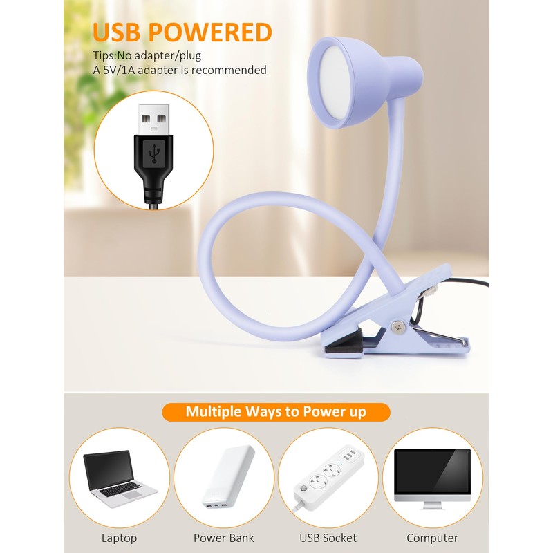 LiFMIRA Clip on Lamp USB Reading Light, 3 Color Modes,