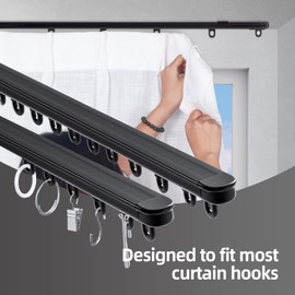 ZSTARR Retractable Ceiling Curtain Track, Measurement-Free Curtain Track 33.5''-59'',For Room Divider, Shower Curtain, Parallel bay window, RV Curtain Track (Black)