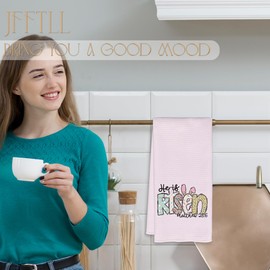 JFFTLL He is Risen Christian Easter Kitchen Towels, Easter Bunny Ears Dish Tea Towels for Kitchen Decor, Bible Verses Hand Towels for Bathroom Decor, 16x24 Inch