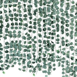 ARTKAIKE - Guirnalda de vides artificiales para decoración de mesa, hojas de vegetación sintética, primavera, diseño de dólar plateado para bodas, Navidad, hogar, recámara, fiesta, chimenea, pared (9