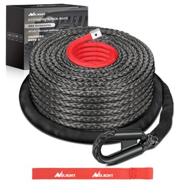 Nilight Synthetic Winch Rope, 3/8 Inch x 82 FT 25000 Ibs Winch Line Replacement for ATV UTV 4WD Off-Road Vehicle Jeep SUV Truck Winch Cable Accessory with Red Jacket Rope and Protective Sleeve, Black