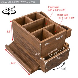 Ikee Design 360 Degree Rotating Pen Holder for Desk, Desk Organizer Accessories 7 Compartments Pencil Organizer, Art Supply Storage Caddy for Office, Desktop Storage Stationery Supplies, Brown Color