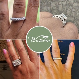 Wuziwen 3.5mm Eternity Bands for Women Vintage Sterling Silver CZ Stackable Ring Size 7.5