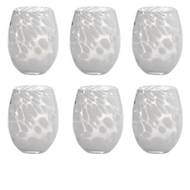 tag Set 6 16 oz. Confetti Glass Stemless Wine Drinkware White Dishwasher Safe Beverage Glassware Dinner Party Wedding Restaurant Stemless Wine Glass White