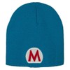 Ice Mario Embroidered Knitted Short Beanie - Aqua Red OSFM