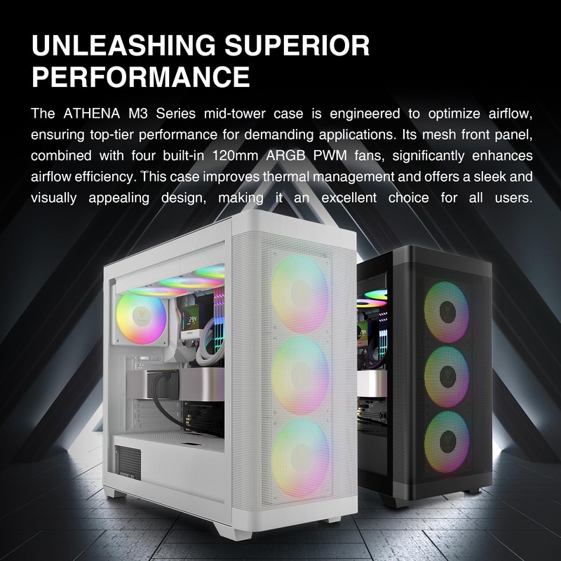 GAMDIAS White ATX Mid Tower Computer Case Tempered Glass, Gaming