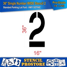 Pavement Stencils - 36 inch Single Number Stencil (Wide) - 2-36" x 16" x 1/8" (128 mil) - Pro-Grade