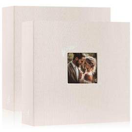 Lanpn 2 Packs Scrapbook Photo Album 12x12, Linen Window Design Cover Top Load 3 Ring Folder Binder Photo Book Photobook 12 x 12 inch with 30 Plastic Sleeves 60 Pages (Beige)