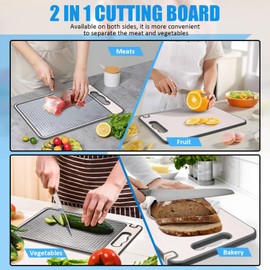 COONE Double-Sided Chopping Board, Meat Chopping Board, Stainless Steel Cutting Board, Robust, Scratch-Resistant Mesh Design, Separate Treatment of Vegetables and Meat, Dishwasher Safe