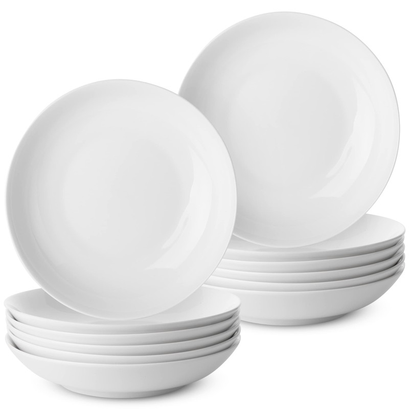 BTaT- Porcelain Pasta Bowls, 12 Pack, 8 Inch, White Large